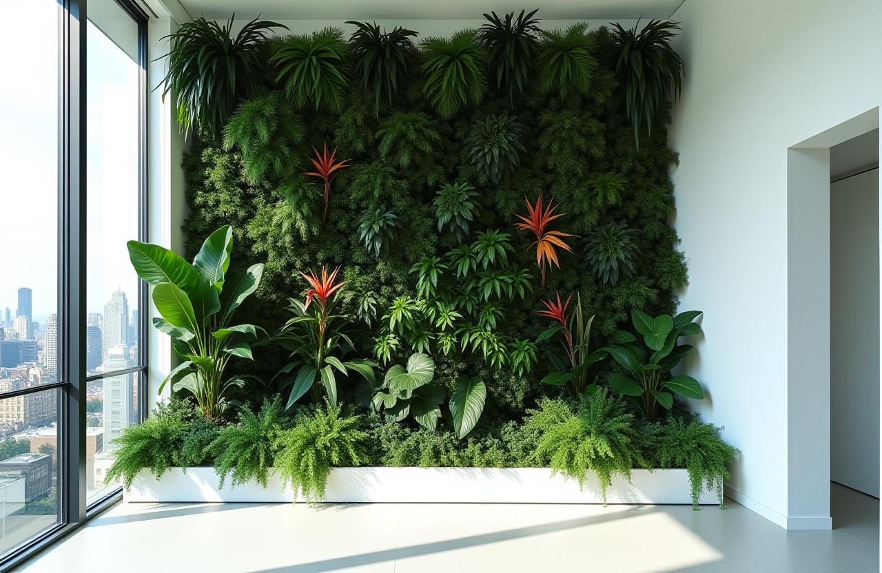 Lush hydroponic green wall in a luxurious New York City apartment