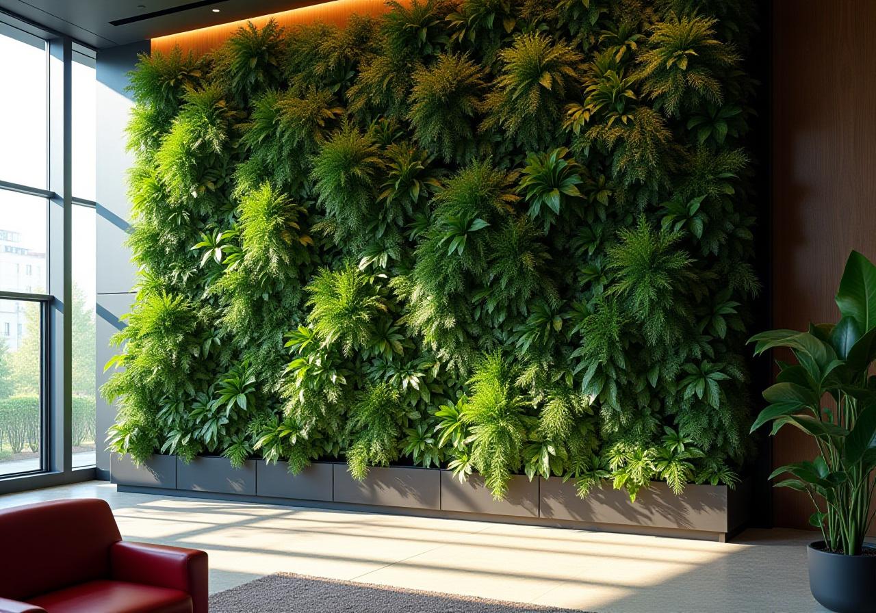 Lush vertical garden installation in a modern office