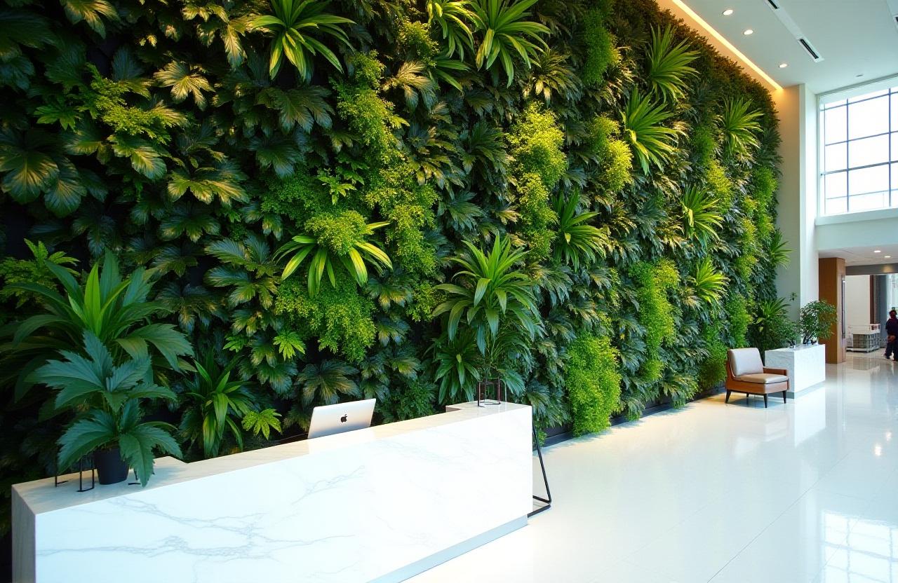 Stunning large scale indoor vertical garden in a modern lobby